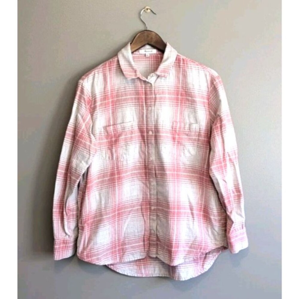 Madewell Womens Small Red White Plaid Button Up Shirt Cotton Flannel Pocket Top